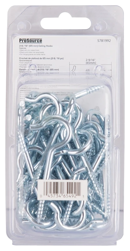 Steel Ceiling Hook 2-9/16 In Length, 5/32 In Wire, Bright Zinc Plated