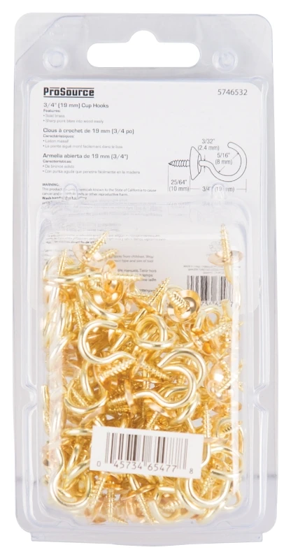 Solid Brass Rust-resistant Decorative Cup Hook 0.75 Inch