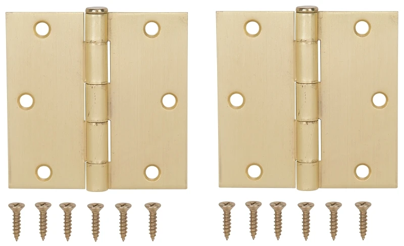3.5 X 3.5 Inch Satin Brass Door Hinge - Thick Leaf Steel