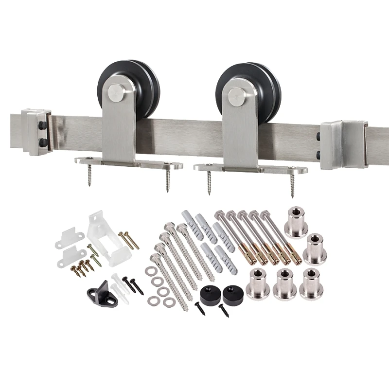 Stainless Steel Top Mount Barn Door Hardware Kit For 1-3/8 To 1-3/4 In Thick Doors