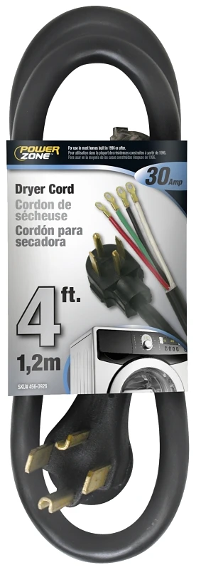 10/4 Indoor Dryer Cord, 4 Feet, Model Ord100404, Black