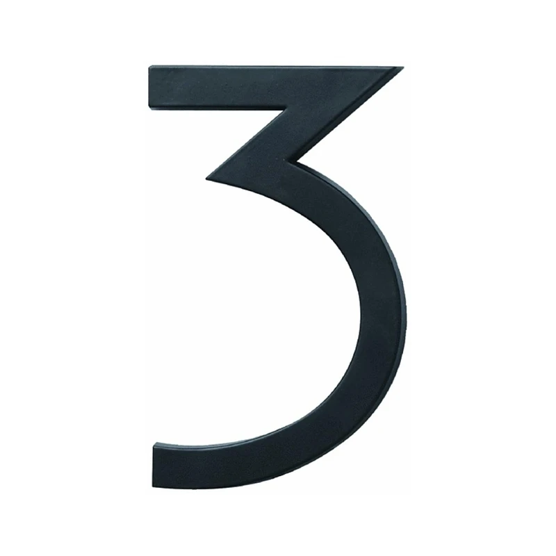 6 In. Satin Black House Number Three - Floating Mount