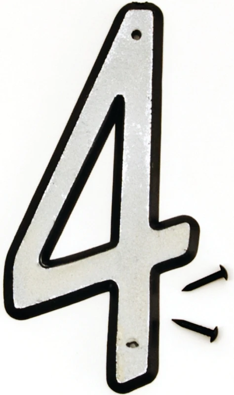 4 Inch Reflective White Plastic House Number Four With Mounting Nails