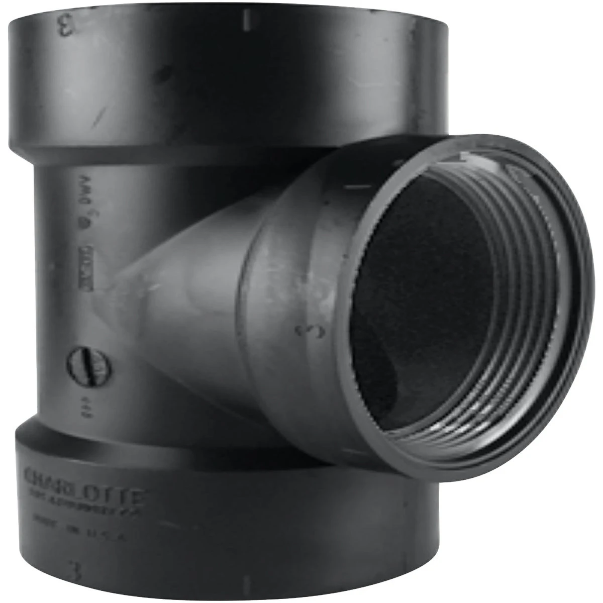 ABS/DWV Test Tee Without Cleanout Plug, Hub x Hub x FIP, 3 In.