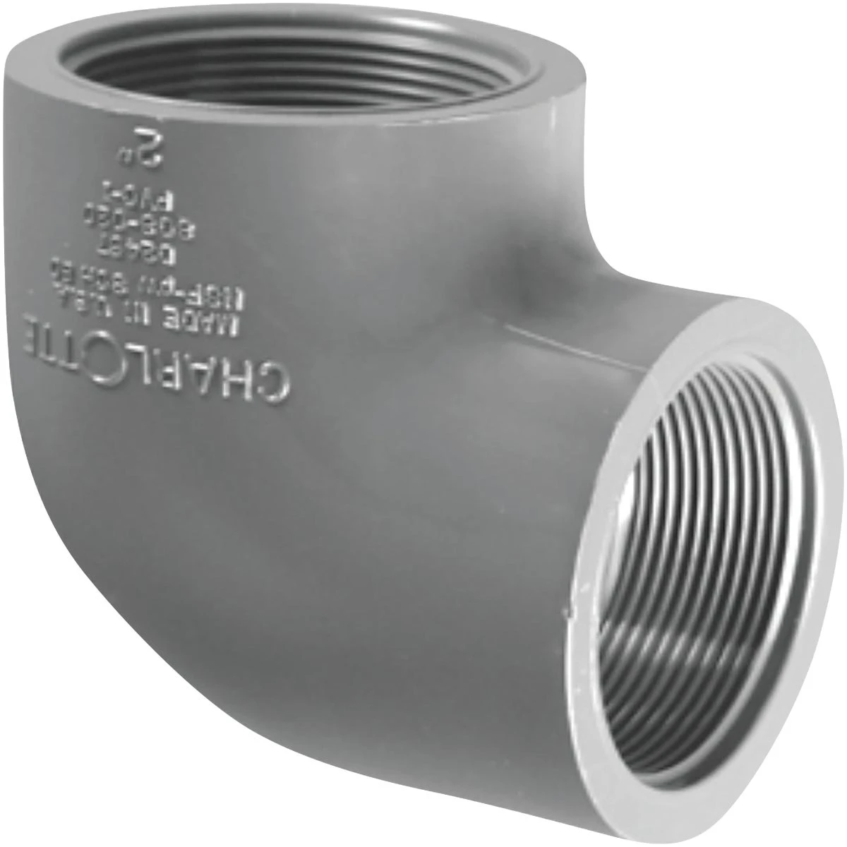 Schedule 80 PVC 90-Degree Elbow, Gray, FPT x FPT, 2 In.