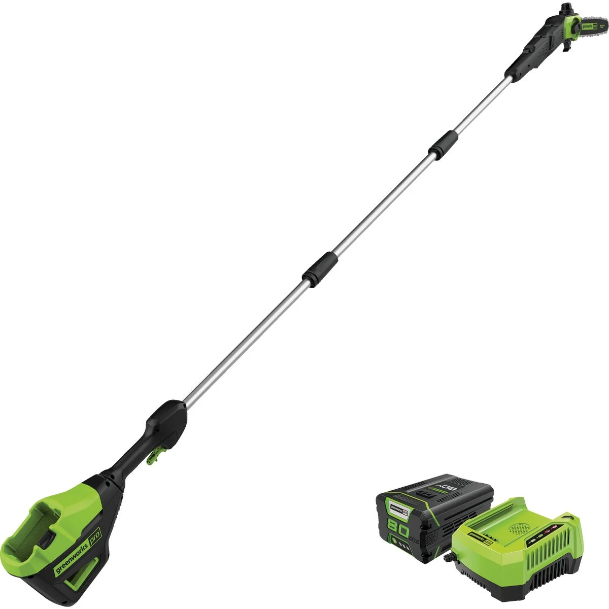 80-Volt 10 In. Cordless Pole Saw, Brushless, Battery & Rapid Charger, 8 Ft. Pole