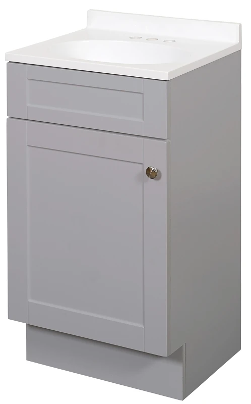 Cool Gray 18 In. W X 35 In. H X 16 In. D Shaker Vanity With White Cultured Marble Top