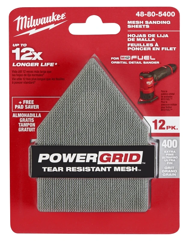 400 Grit Mesh Sanding Sheets For M12 Fuel Orbital Detail Sander (12-pack)