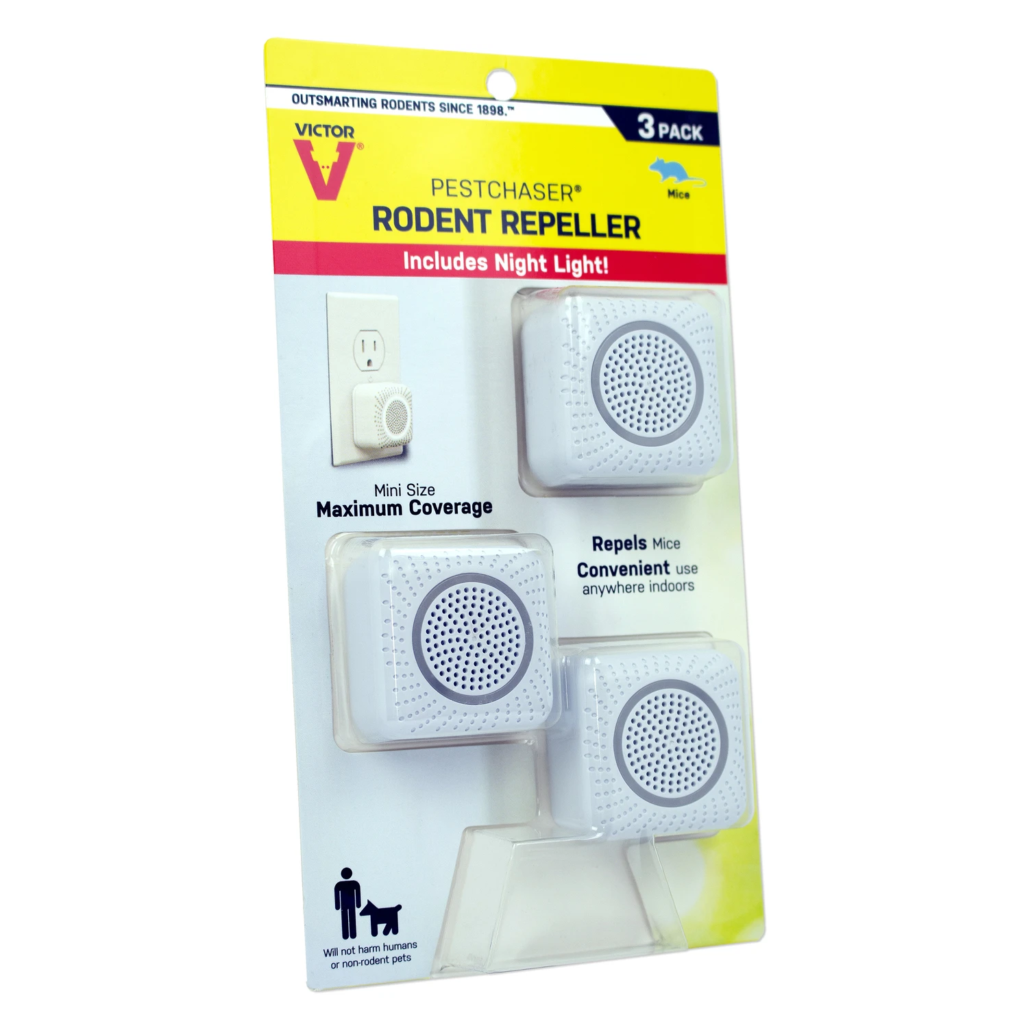 Victor M753K Rodent Repellent, Plug-In, 1.69 in L, 1-3/4 in W, 1-3/4 in H, Repels: Mice, Rats, 3/PK