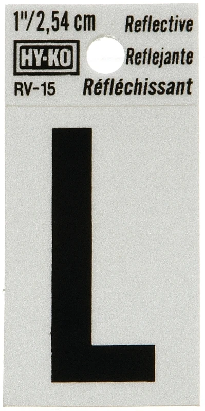 House Address Letter L, Reflective Black/Silver Vinyl, Adhesive, 1-In.