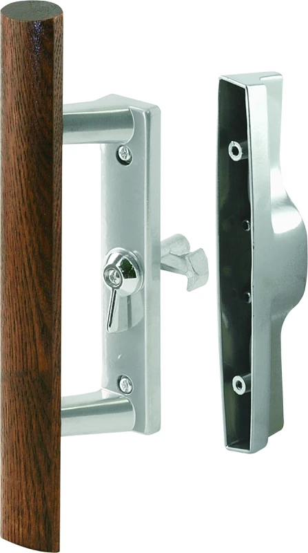 Sliding Patio Door Handle, Wood Handle, Gray Diecast, 3-15/16 In.
