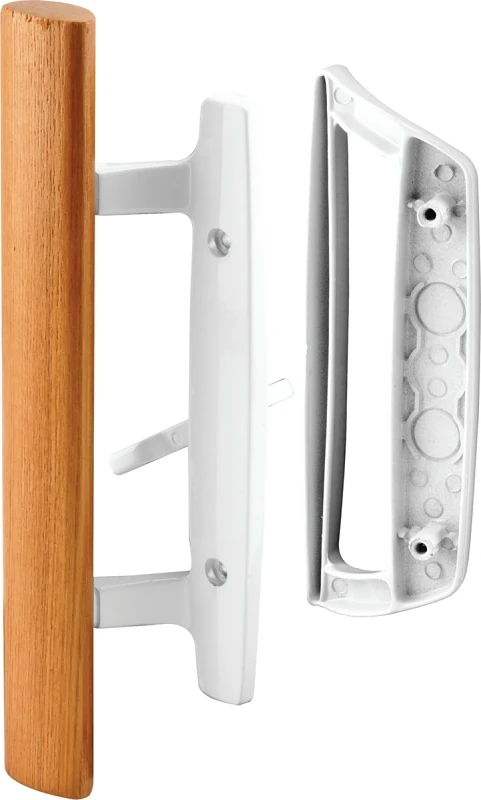Sliding Glass Door Handle Set, Diecast White, Wood Handle, Mortise, 3-15/16 In.