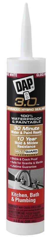 3.0 White Polymer Kitchen And Bath Sealant 9 Oz - Advanced Moisture Resistant Caulk