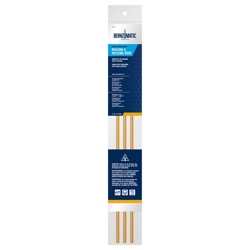 Copper/phosphorus Welding & Brazing Rods 3 Pk, 1/5 In. Dia, 12 In. L