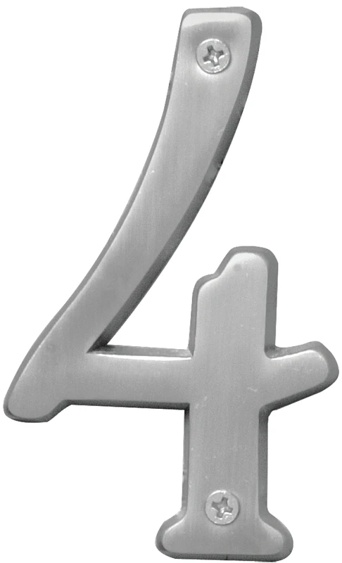 4 In. Satin Nickel Dimensional House Number Four