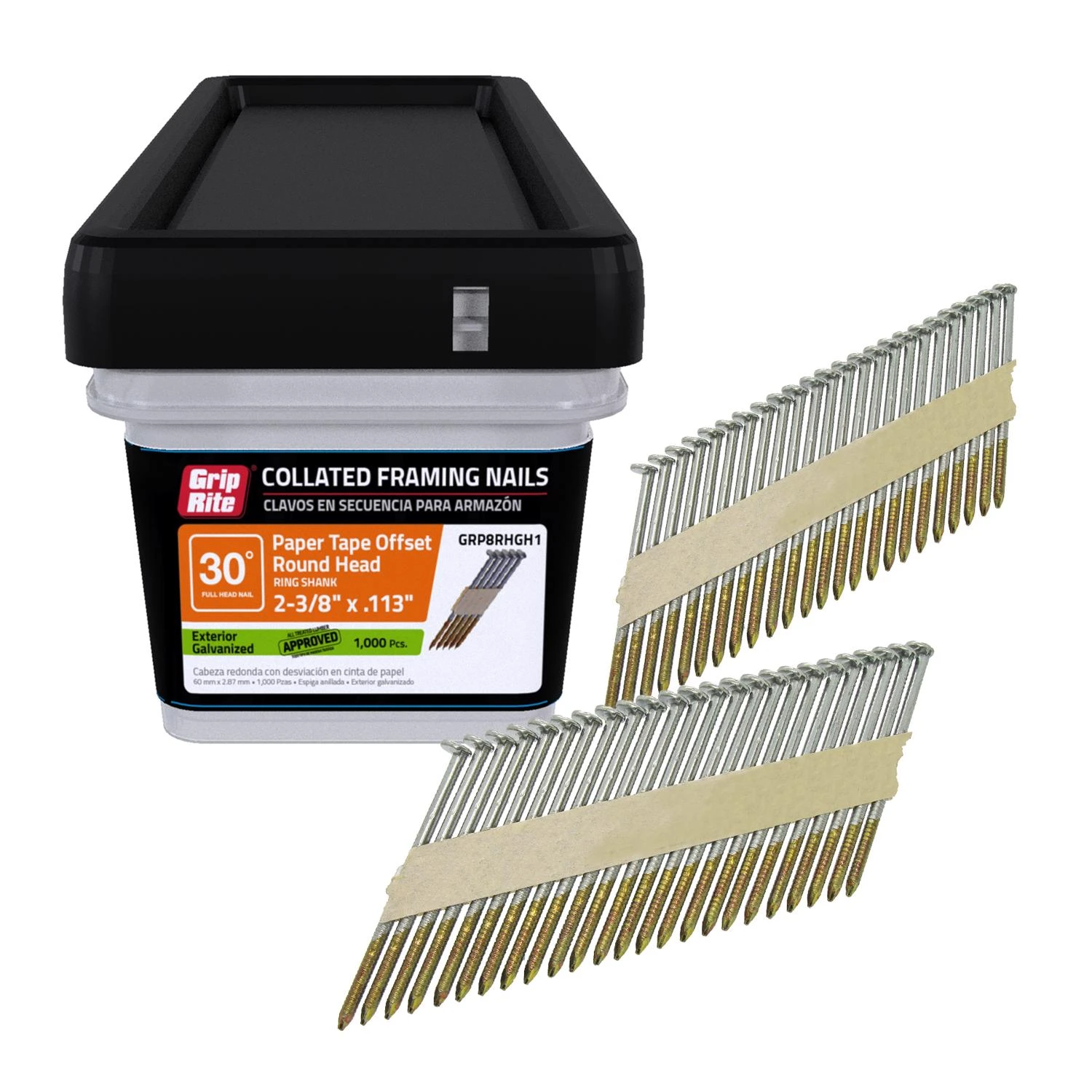 Grip-Rite 30 deg. 11-1/2 Ga. Ring Shank Angled Strip Framing Nails 2-3/8 in. L x 0.11 in. Dia. 1