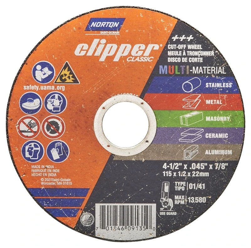 Clipper 4-1/2 In. D X 7/8 In. Aluminum Oxide/silicon Carbide Cut-off Wheel 1 Pk