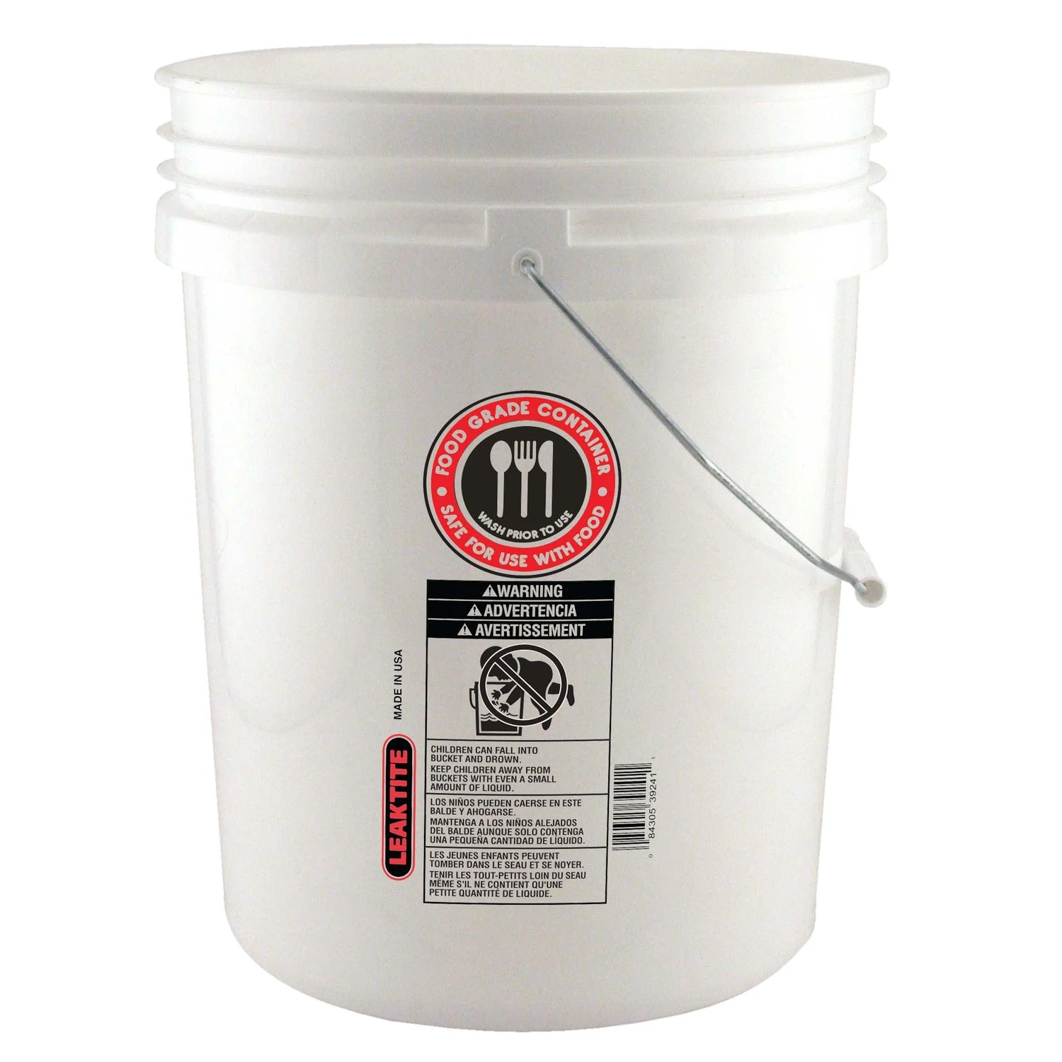 5 Gallon White Food Safe Bucket, Fda Approved, Model 005gfswh020, Pack Of 1