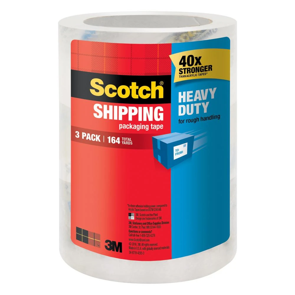 Scotch Heavy Duty Shipping Packaging Tape, 1.88 In. X 38.2 Yds, 3-pack, Model 3850s3