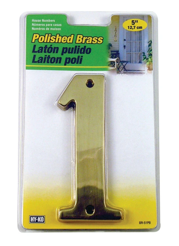 5 Inch Polished Brass Dimensional House Number 1