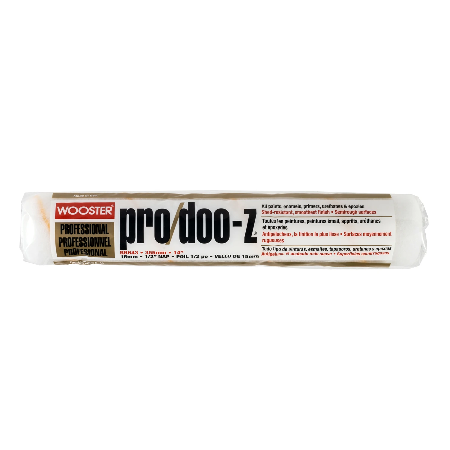 Pro/doo-z 14 In. W X 1/2 In. Regular Paint Roller Cover, Shed Resistant, 1 Pk