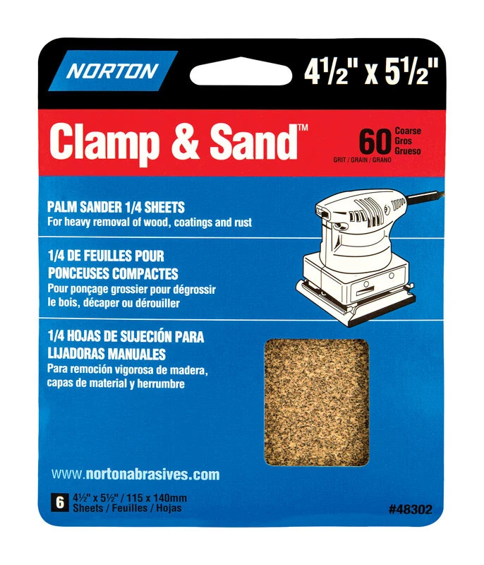 Clamp & Sand 5-1/2 X 4-1/2 In. 60 Grit Aluminum Oxide 1/4 Sheet Sandpaper 6 Pk