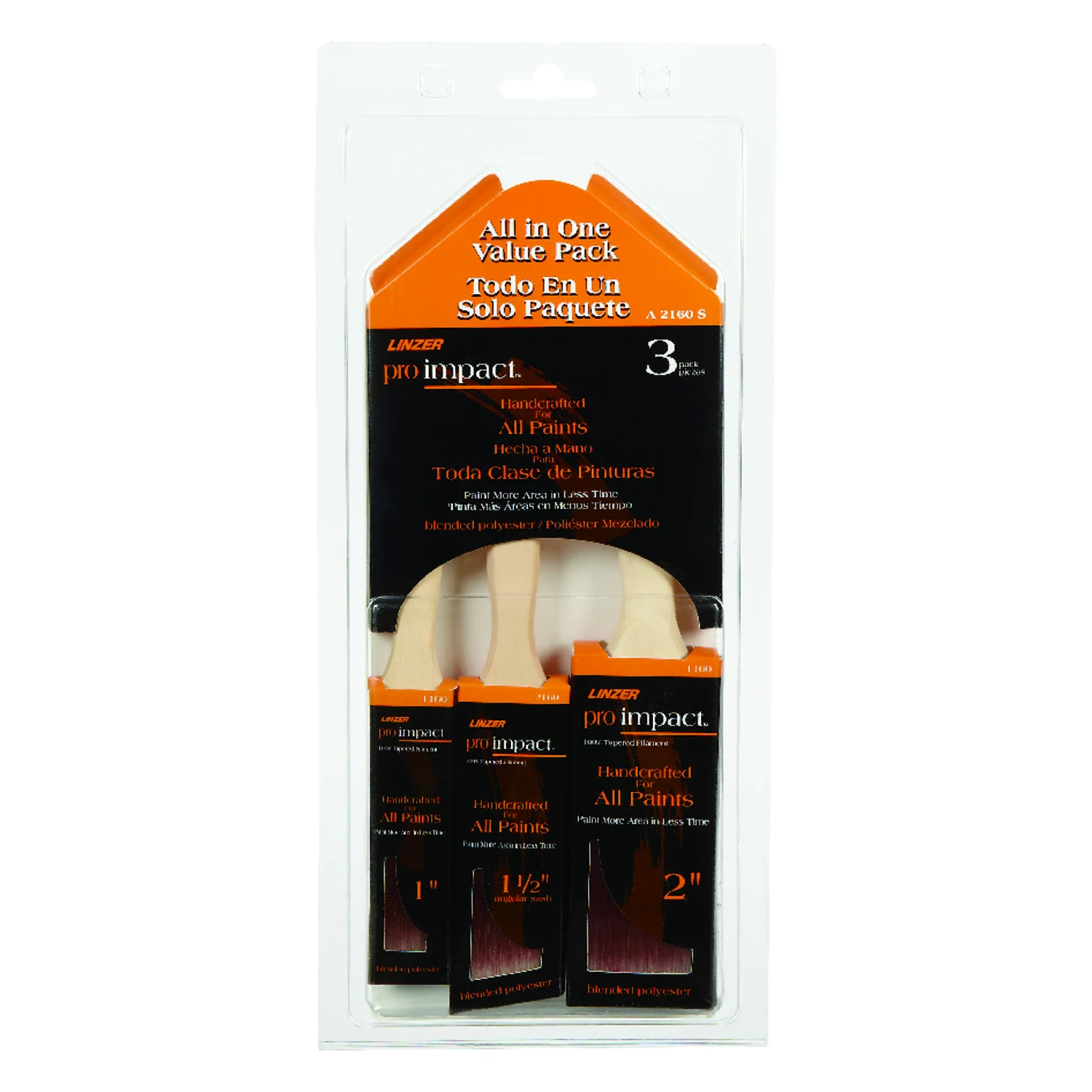 Pro Impact 3-piece Assorted Flat Paint Brush Set - 1, 1-1/2, And 2 In.