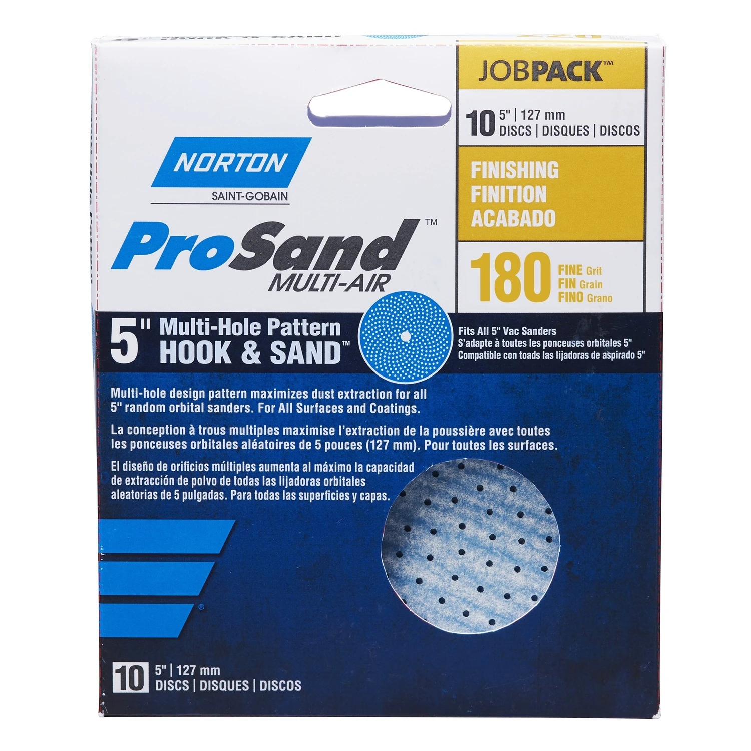 Prosand 5 In. Ceramic Alumina Hook And Loop Sanding Disc 180 Grit Fine 10 Pk