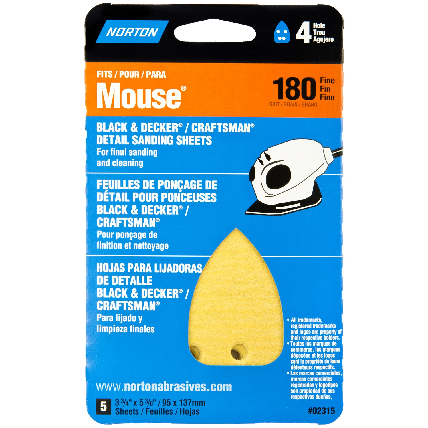 5-1/4 In. L X 3-3/4 In. W 180 Grit Aluminum Oxide Mouse Sandpaper 5 Pk