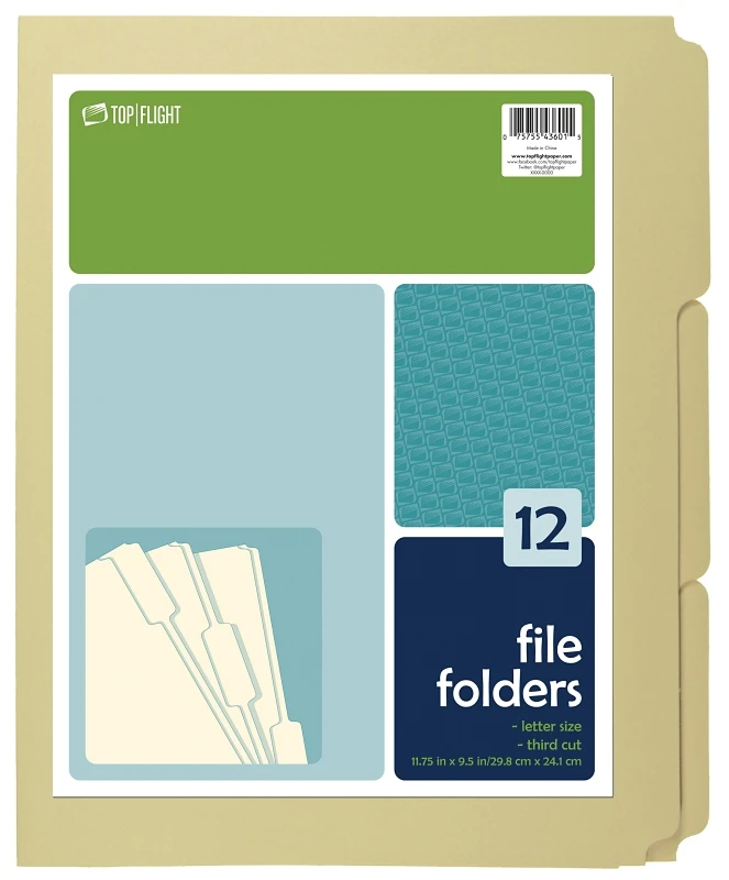 4611415 File Folders, 12 X 9.5 In, Pack Of 12, Third Cut