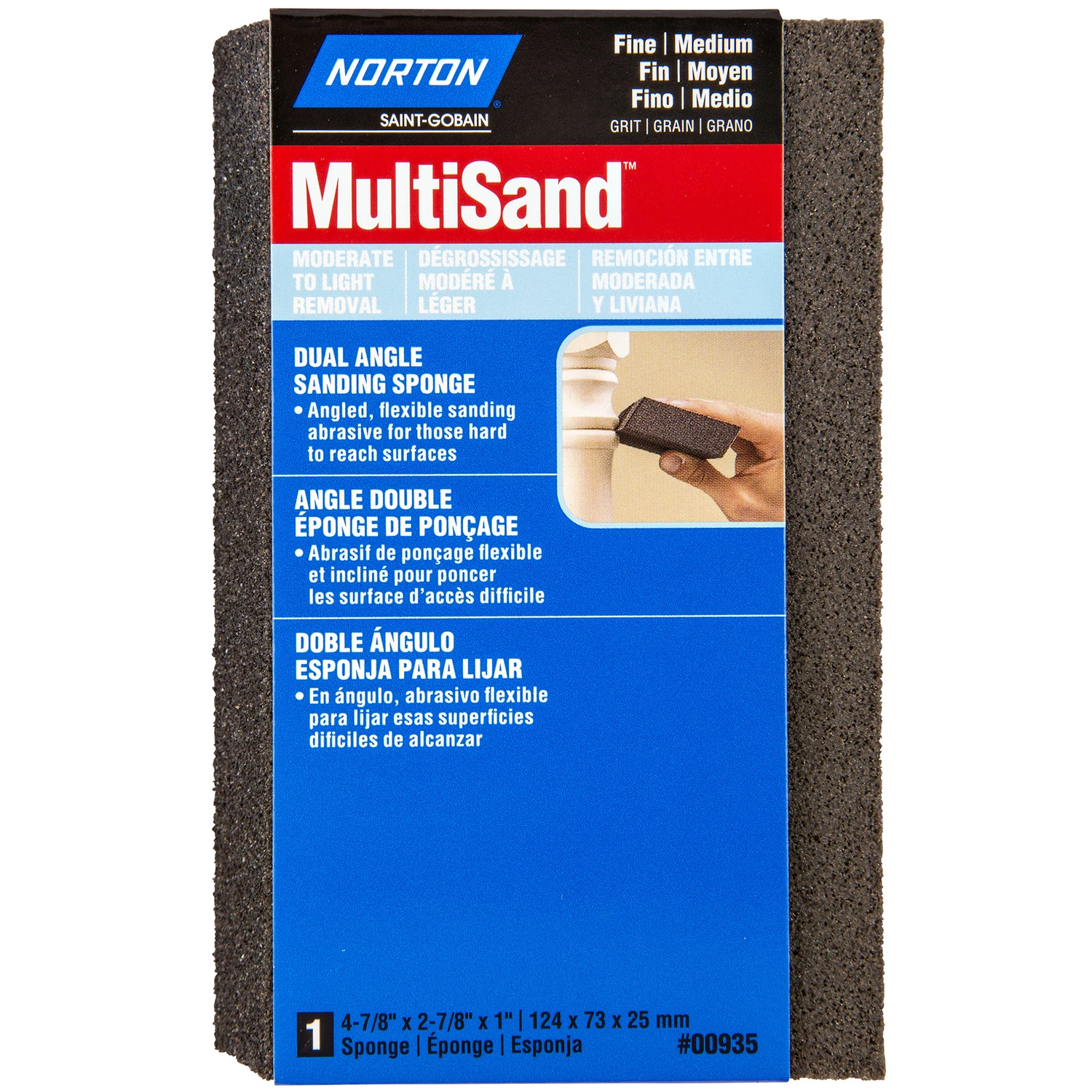 4.875 In. L X 2.88 In. W X 1 In. 80/120 Grit Fine/medium Dual Angle Sanding Sponge