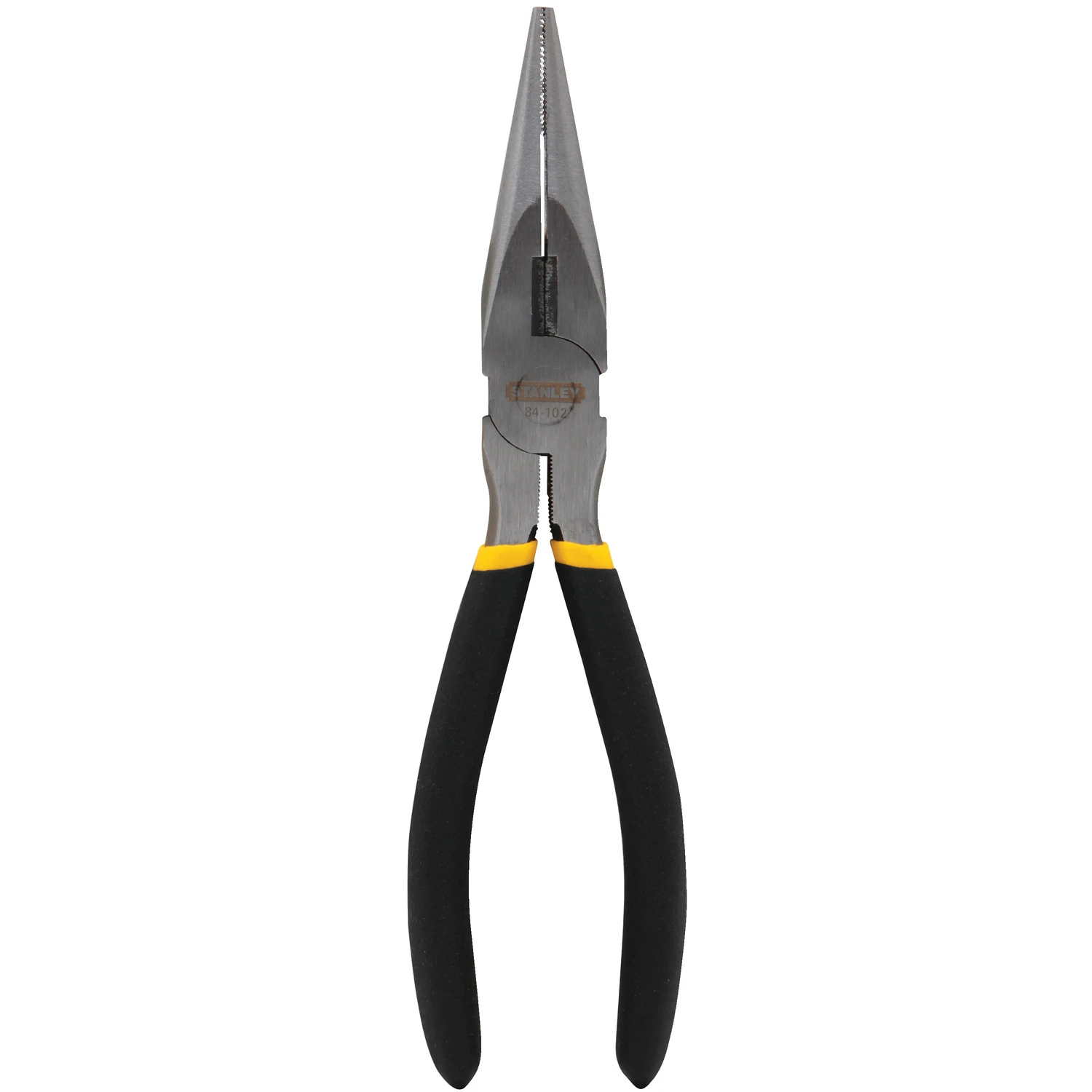 8 In. Steel Fixed Joint Long Nose Pliers, Model 84-102, Black/yellow, 1 Pk