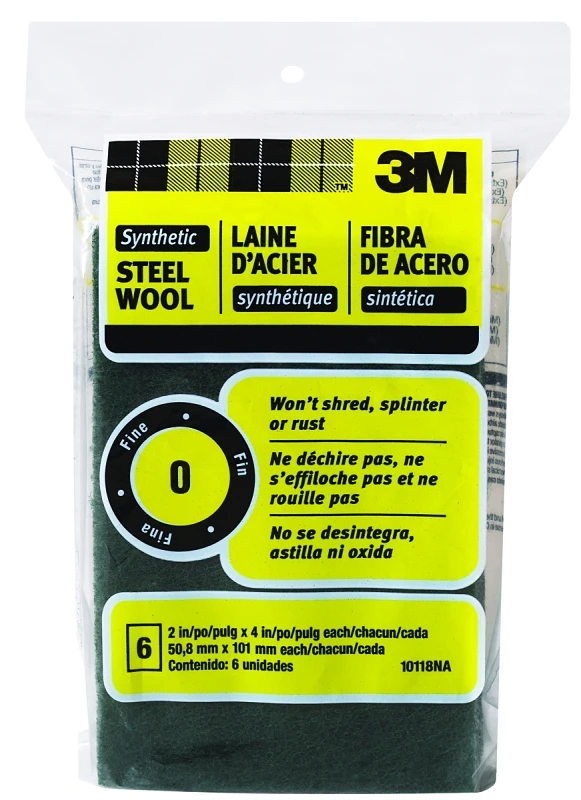 Synthetic Steel Wool Pads, #0 Fine Grit, 2" X 4"