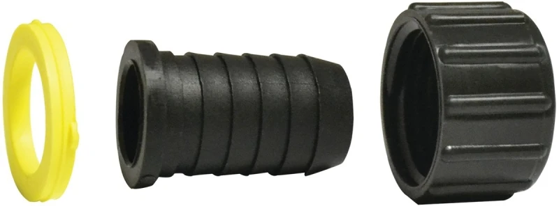 B3438wp 3-piece Garden Hose Fitting, 3/8 In Barb, Polypropylene