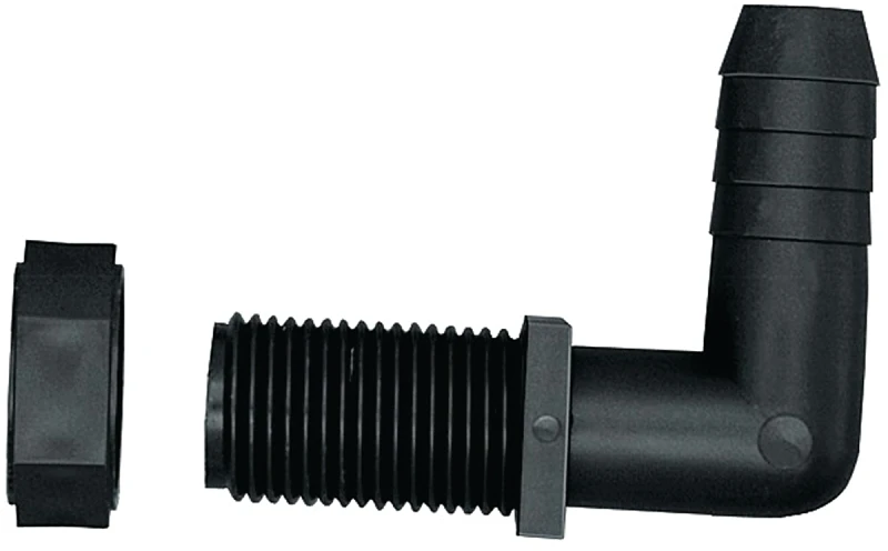 Ntl 12 P 2pk Polypropylene Hose Elbow, 1/2 X 11/16 In, Male Union X Barb