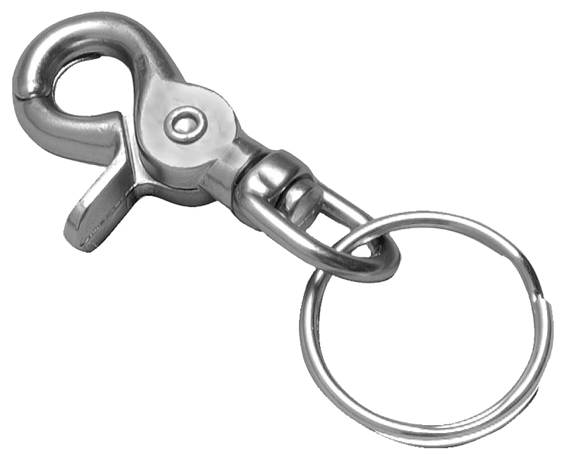 Trigger Snap With 1-1/8-In. Split Key Ring, Nickel-Plated Steel