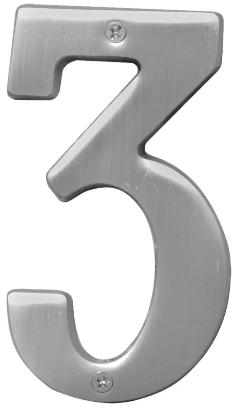 5" Satin Nickel Dimensional House Number 3 - High Quality Brass