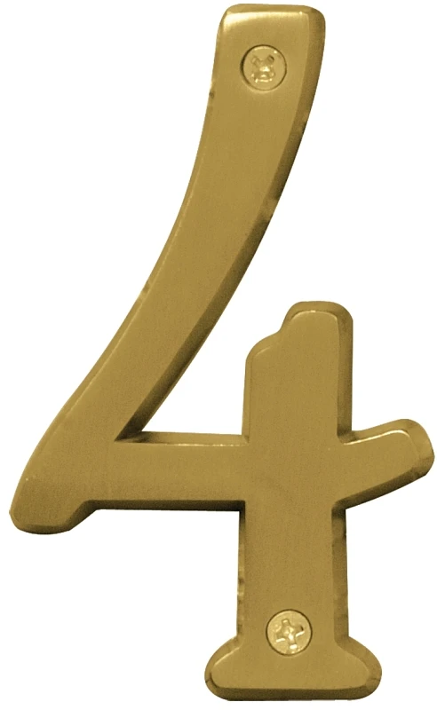 4 Inch Brushed Brass House Number 4 With Mounting Hardware