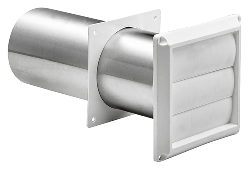 4 In. Exhaust Wall Louvered Vent, White Plastic, 11 In. Tail Pipe
