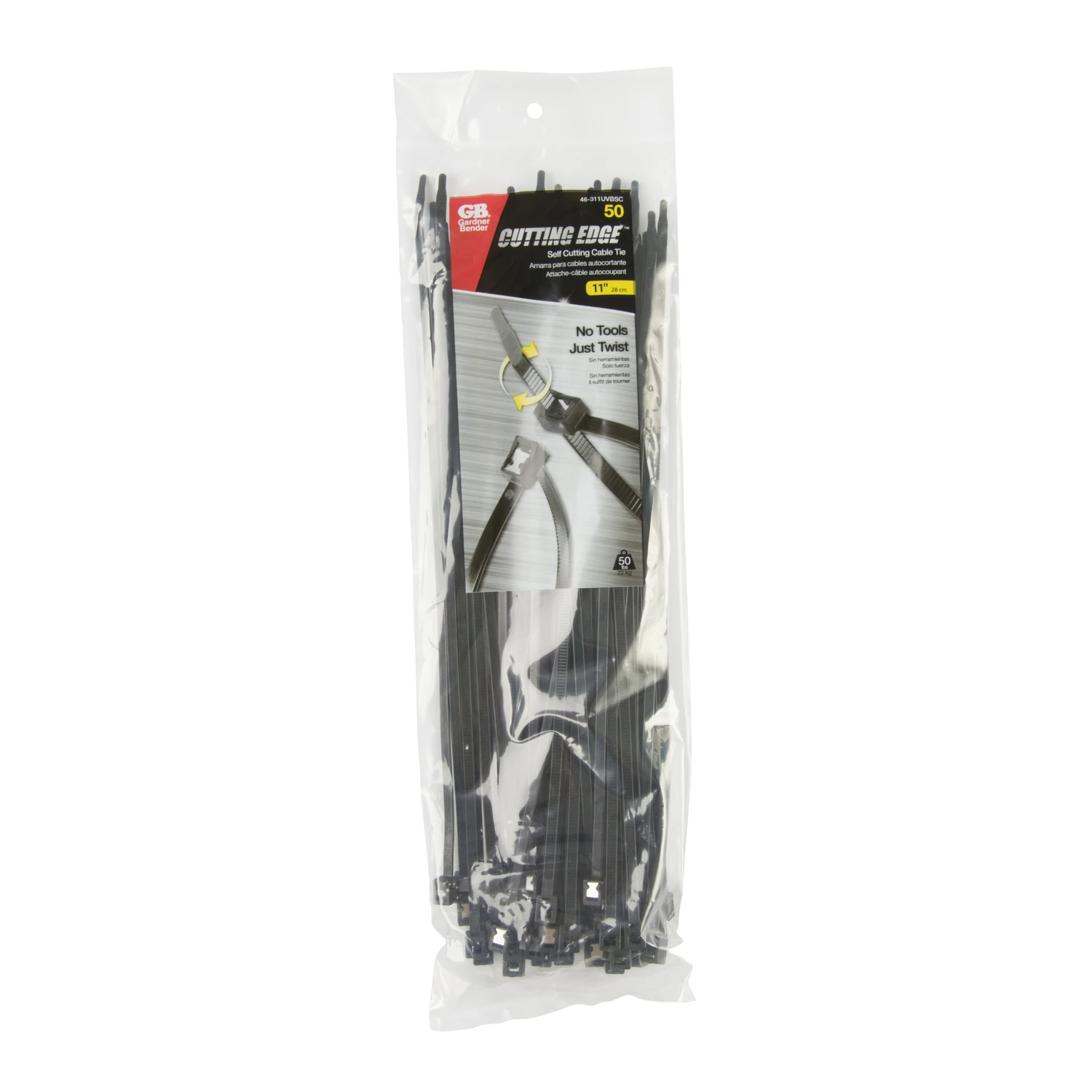Gardner Bender 46-311UVBSC Cable Tie, 0.27 in Max Bundle Dia, Double-Lock Locking, 6/6 Nylon, Black, 11 in L, 50/PK
