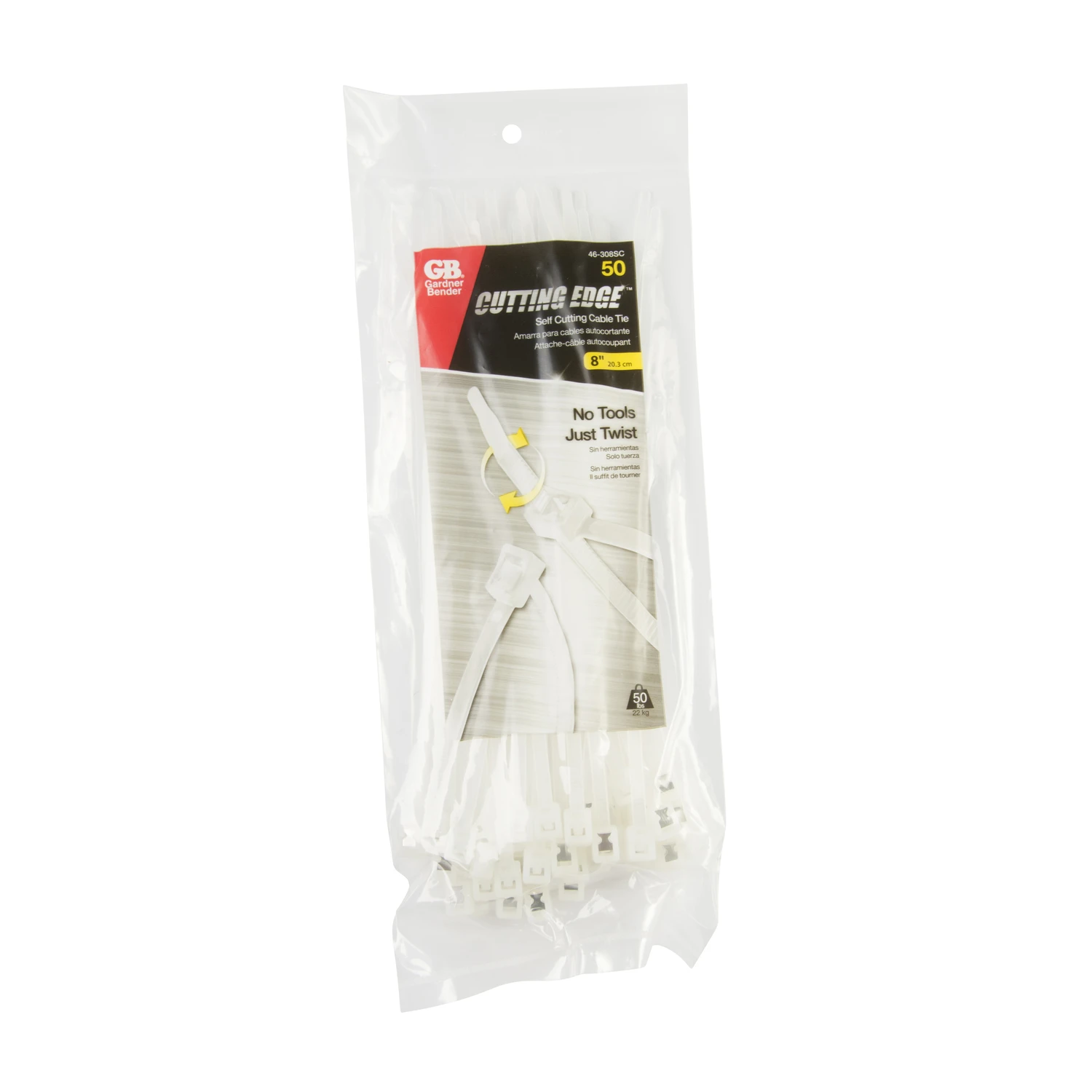 Gardner Bender 46-308SC Cable Tie, 2 in Max Bundle Dia, Double-Lock Locking, 6/6 Nylon, Natural, 8 in L, 20/PK