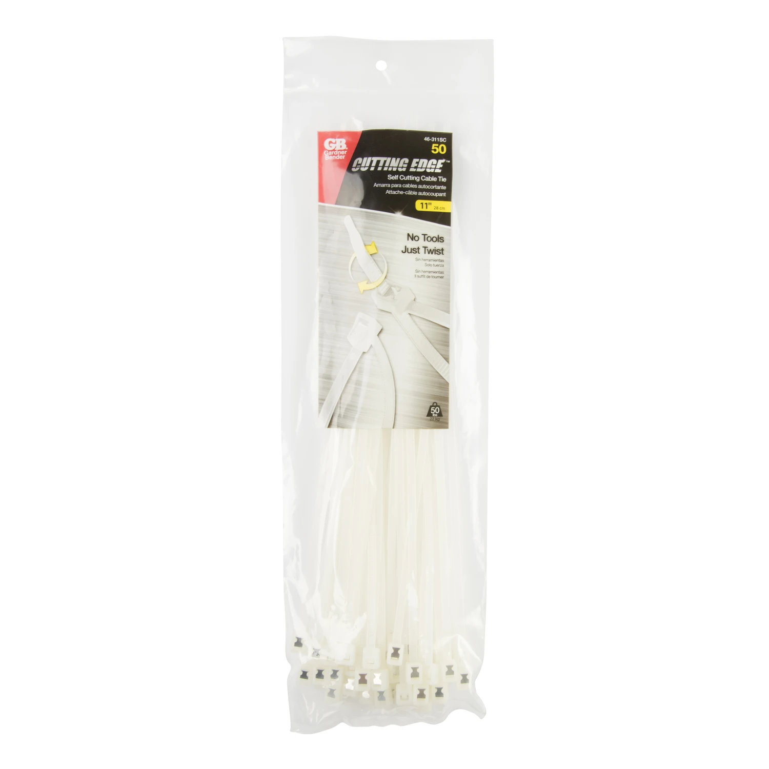 Gardner Bender 46-311SC Cable Tie, 0.27 in Max Bundle Dia, Double-Lock Locking, 6/6 Nylon, Natural, 11 in L, 50/PK