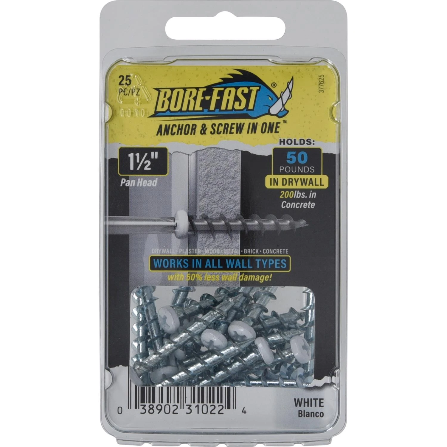 Hillman Borefast 1-1/2 In. White Anchor & Screw in One (20-Count)