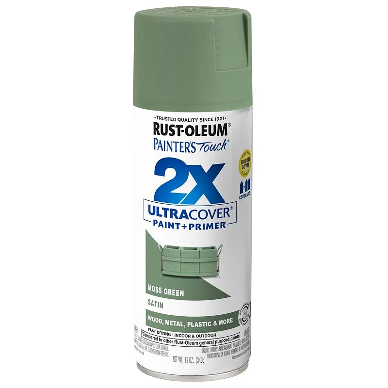 Painter's Touch 2X Spray Paint, Satin Moss Green, 12-oz.