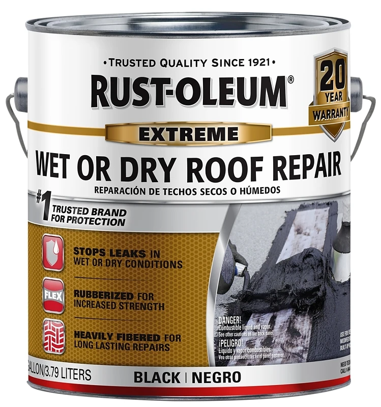 Wet Roof Leak Stop Cement Patch, Black, 1-Gallon