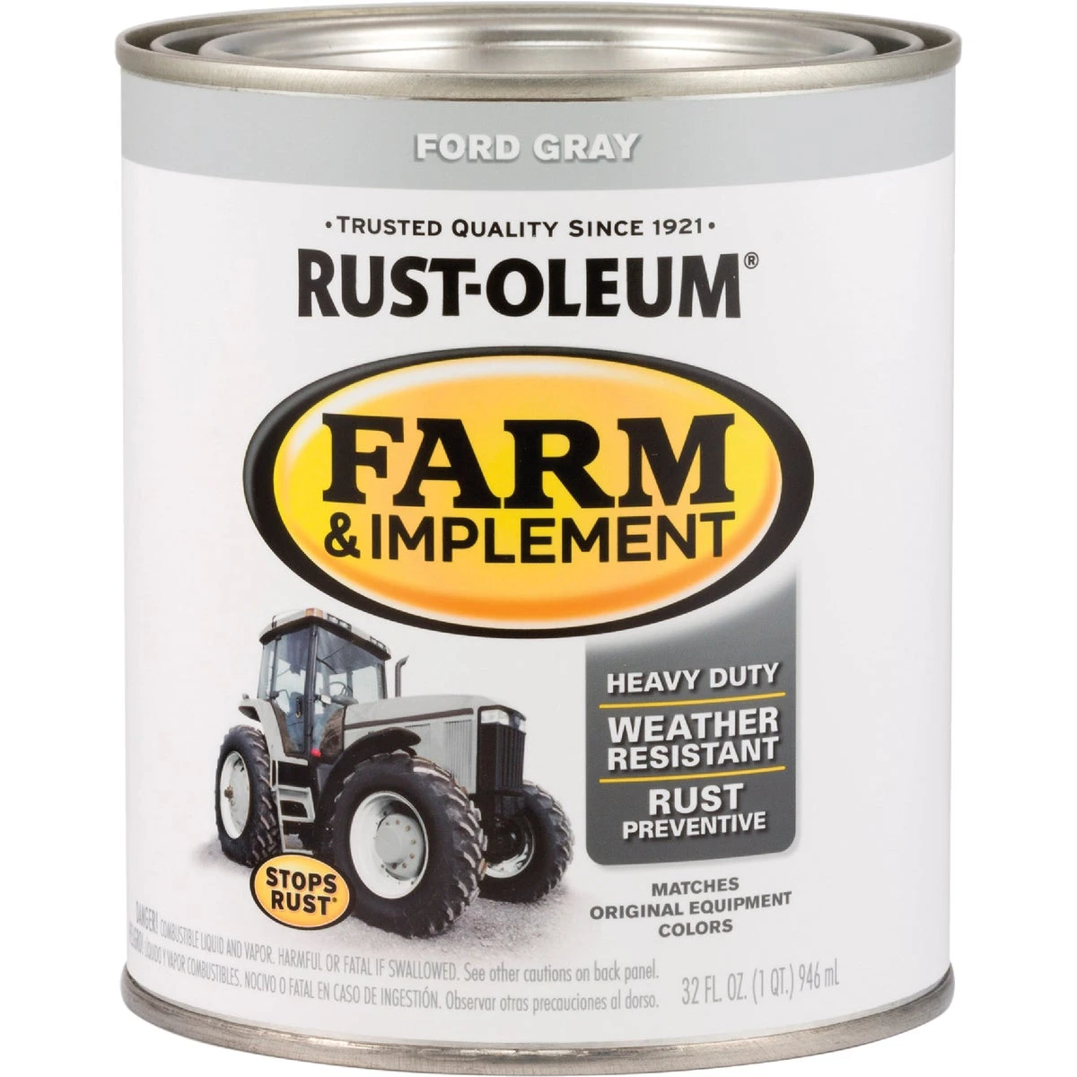 1 Quart Ford Gray Gloss Farm & Implement Enamel 280154 - Oil-based, 130 Sq. Ft. Coverage