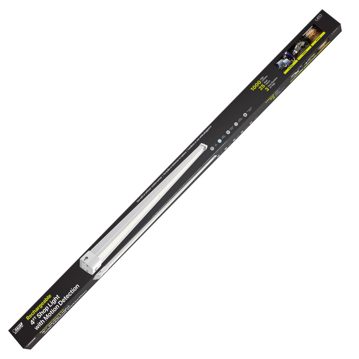 Motion Sensing Shop Light, No Hum, Rechargeable Battery Operated, 7.5 Watts, 4 Ft.