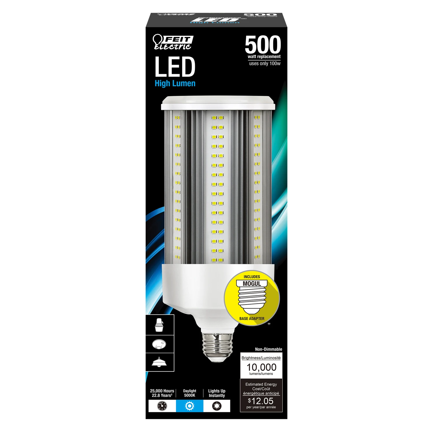 LED Yard Light Bulb, E26, 10,000 Lumens, 100-Watts