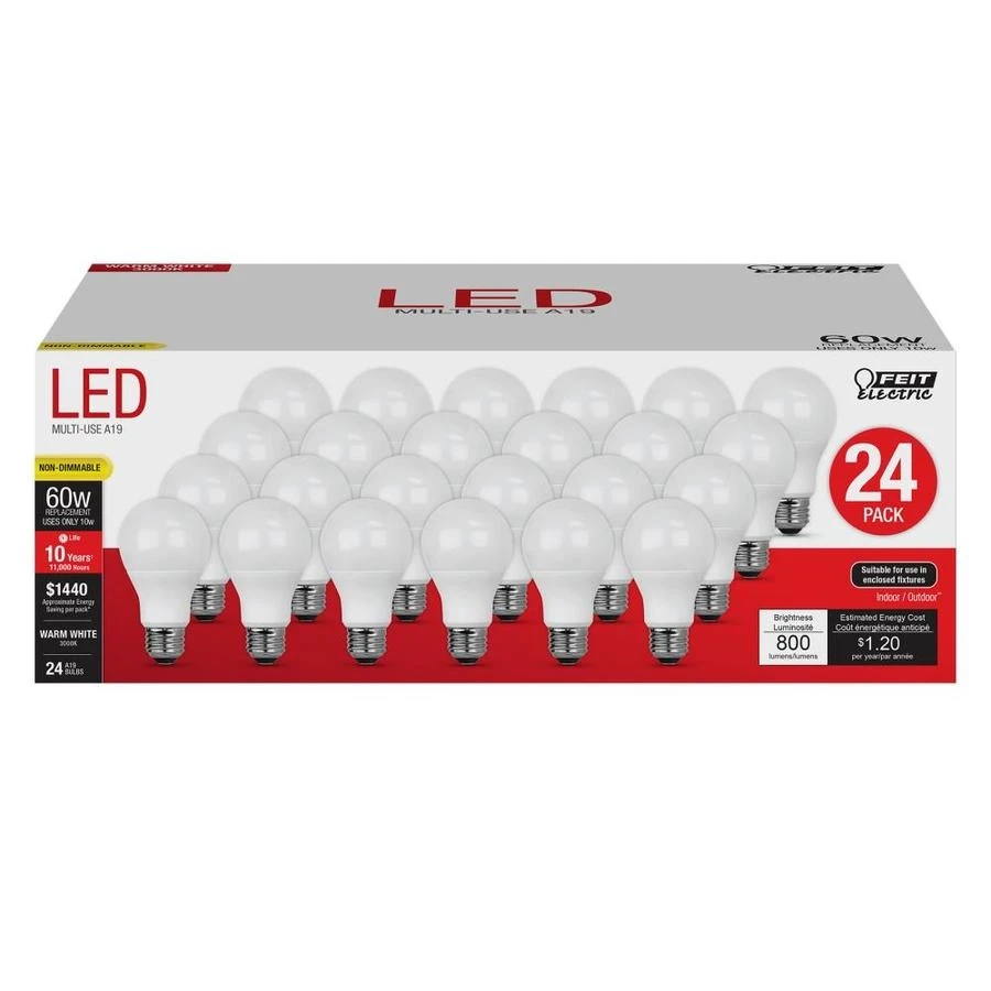 3008689 60W Equivalence A19 E26 Medium LED Bulb, Warm White - Pack of 24