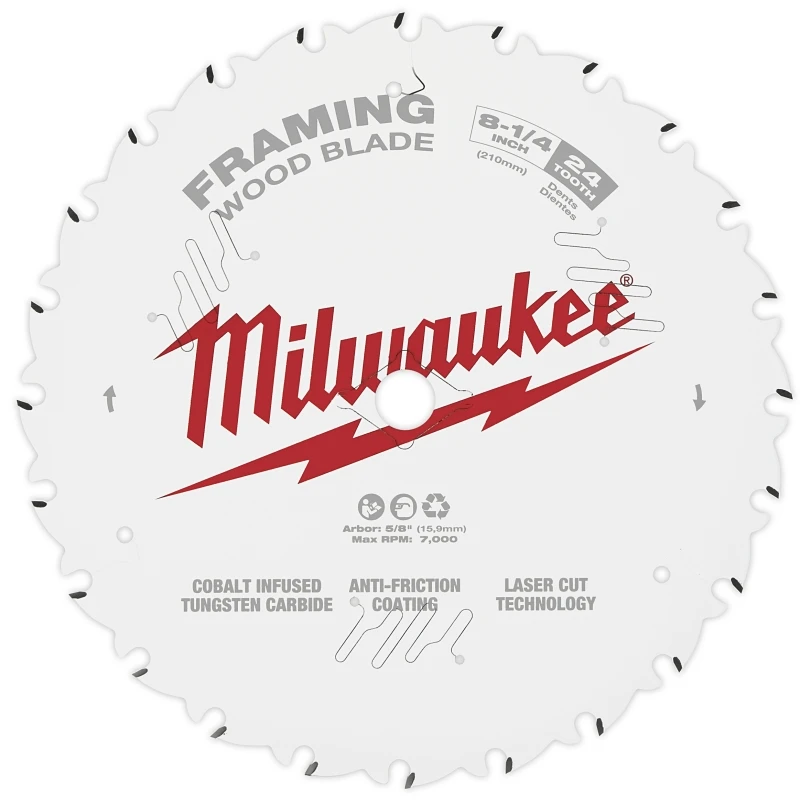 8-1/4 In. 24-tooth Tungsten Carbide Circular Saw Blade, 5/8 In. Arbor, 1 Pk